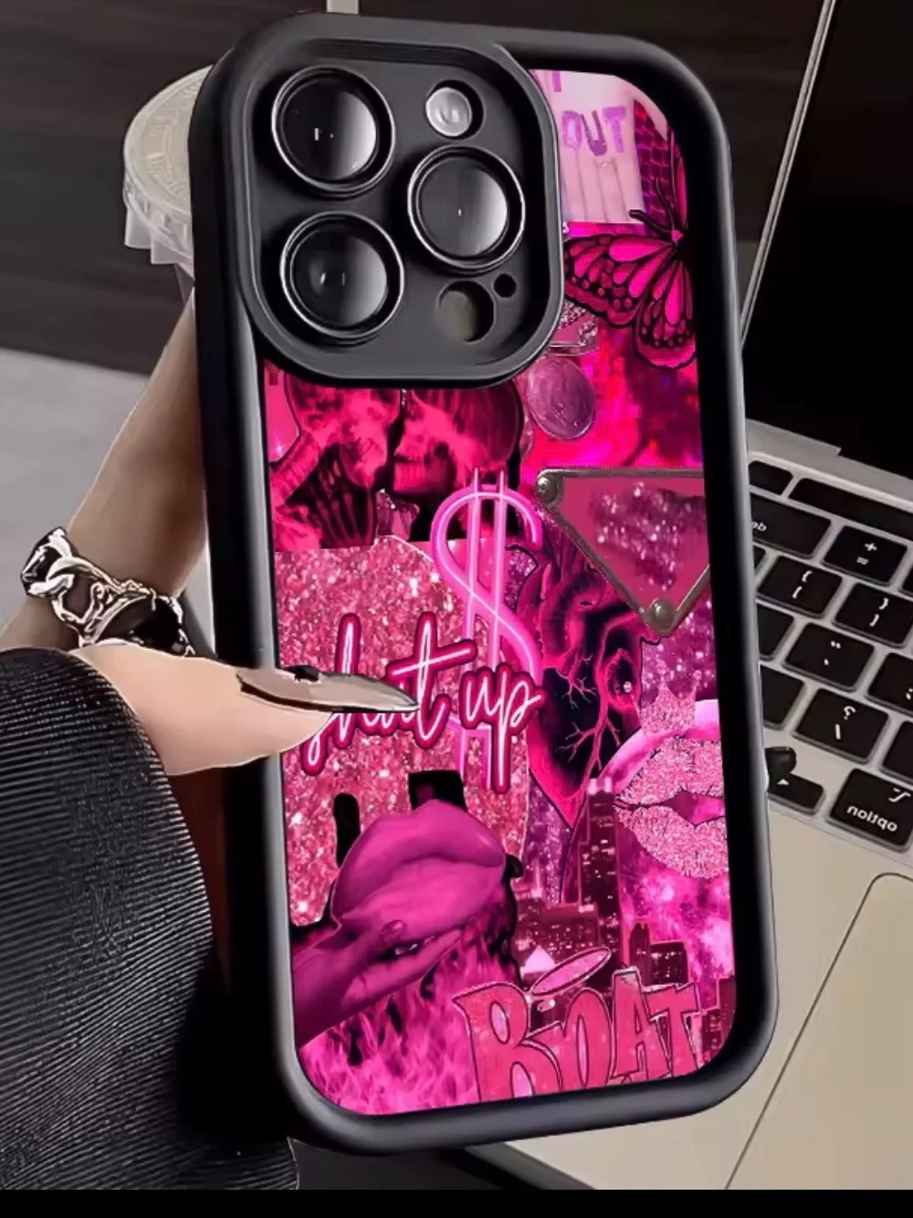 Stylish Pink Graphic Phone Case for iPhone - Bold Hot Pink Design